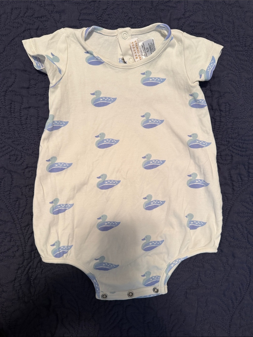 The Beaufort Bonnet Company White Baby One-Piece with Blue Duck Print